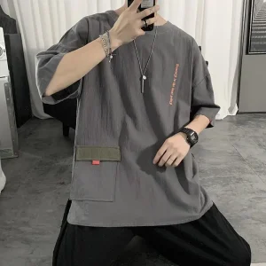 Linen Men's T Shirt Summer Short Sleeve O Neck Japanese Style Retro Vintage High Street Harajuku Loose Oversized Male Clothing